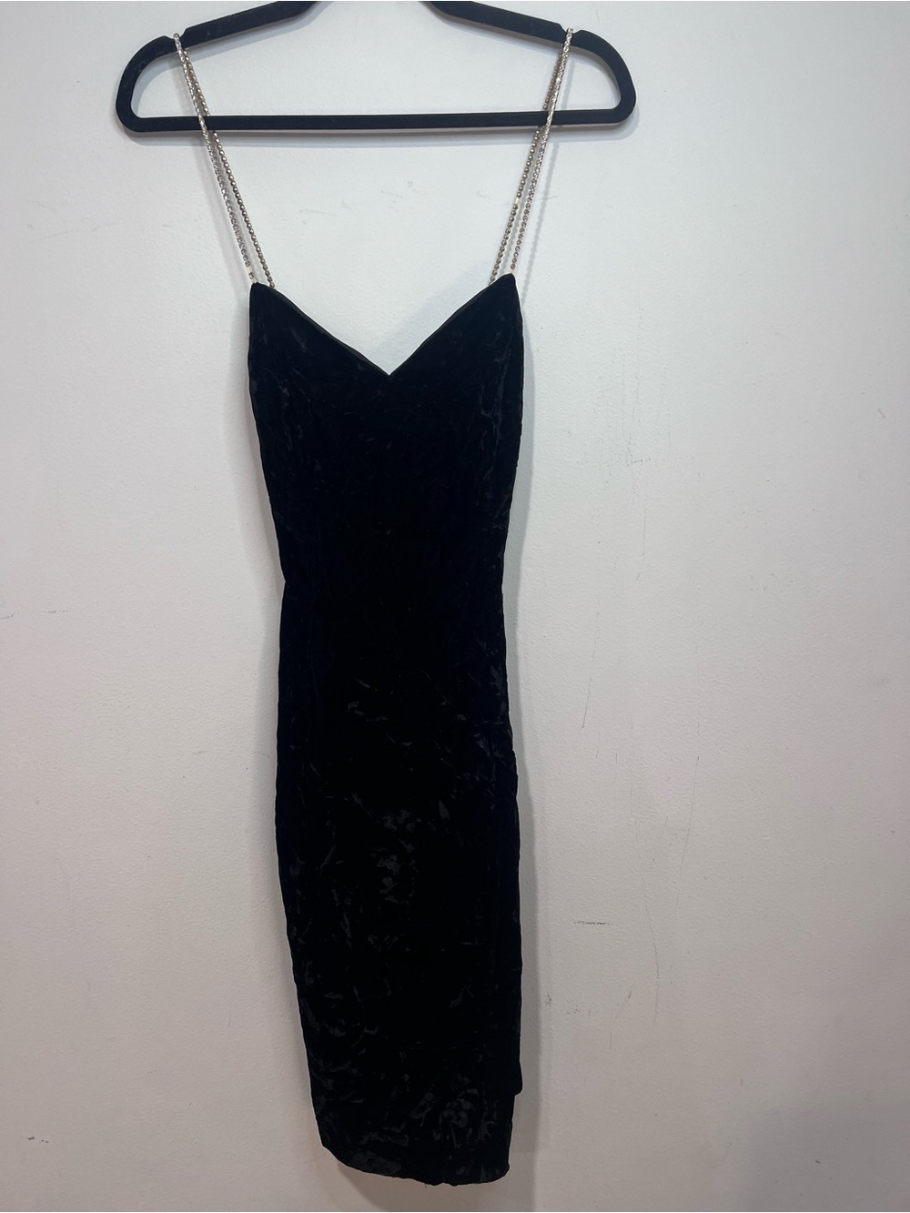 Vintage HW Collections Black Velvet Midi Slip Dress with Chain Straps Size 10